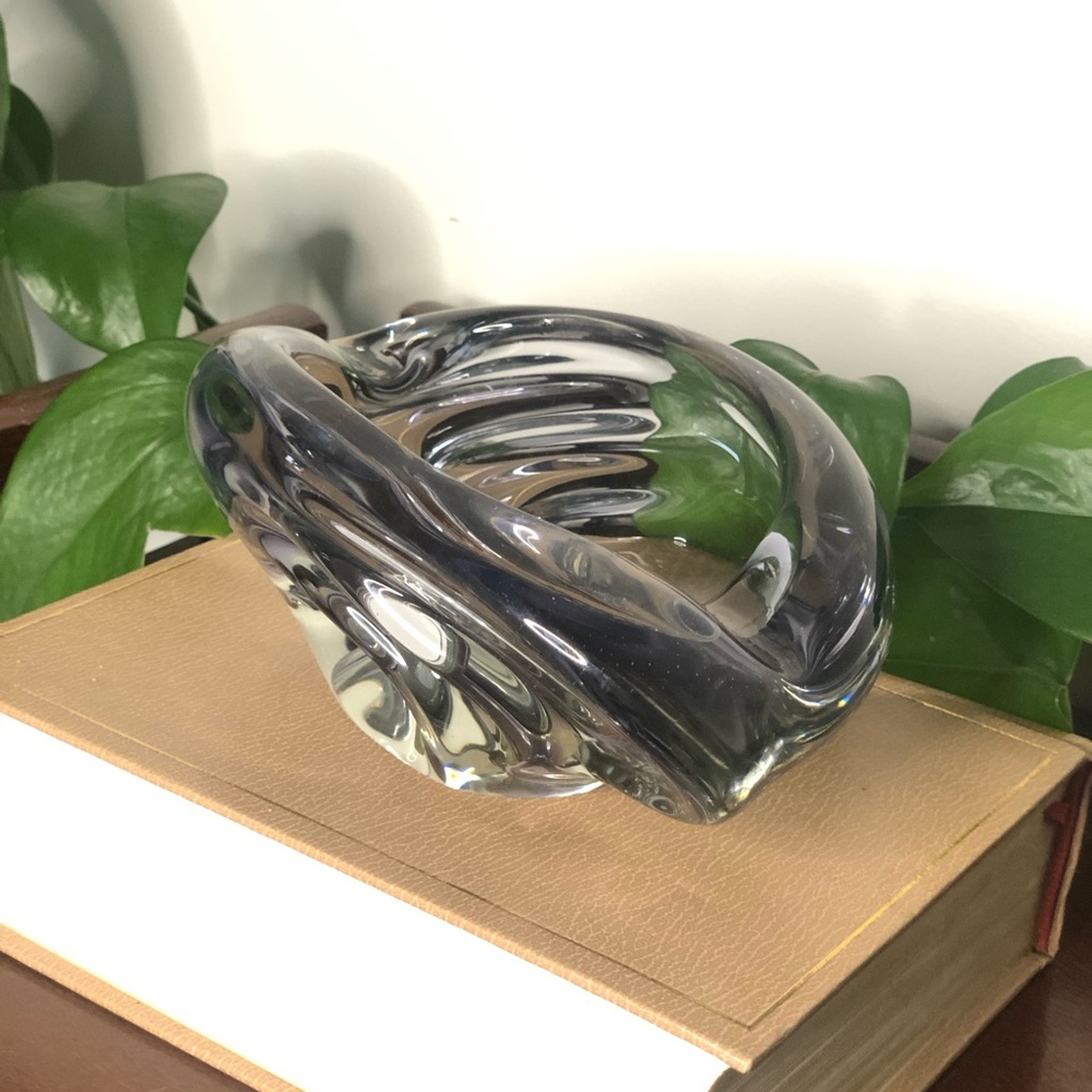 Mid-Century Modern Organic Art Glass Ashtray Smoked Amethyst Purple Bowl